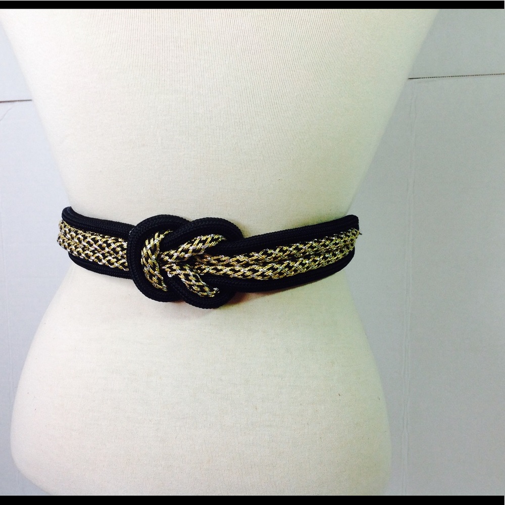 Vintage Black Gold Belt Silver Knot Cording Buckle